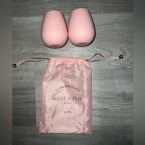 NEW Odeme Set of 2 Silicone Wine Glasses “What a Pair” in Pink Rose - SO CUTE